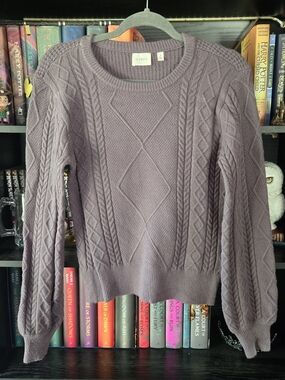 Cyrus Cable Knit Crewneck Sweater in Gray